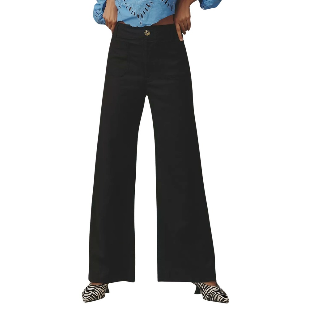Anthropologie Maeve The Colette Linen Blend Wide Leg Pants Minimal Size 30 Black